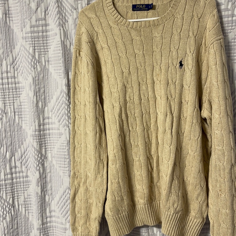 Men’s tan beige polo Ralph Lauren sweater tan beige size large